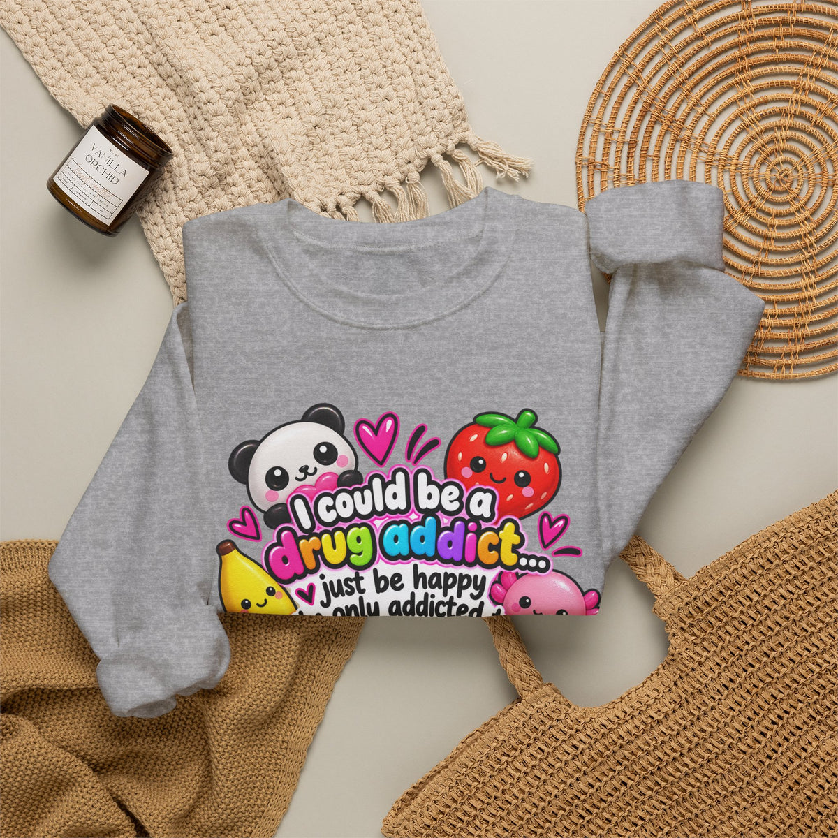 Squishies Crewneck Sweatshirt — "I Could Be a Drug Addict, I'm Only Addicted to Buying Squishies" Cute Kawaii Graphic