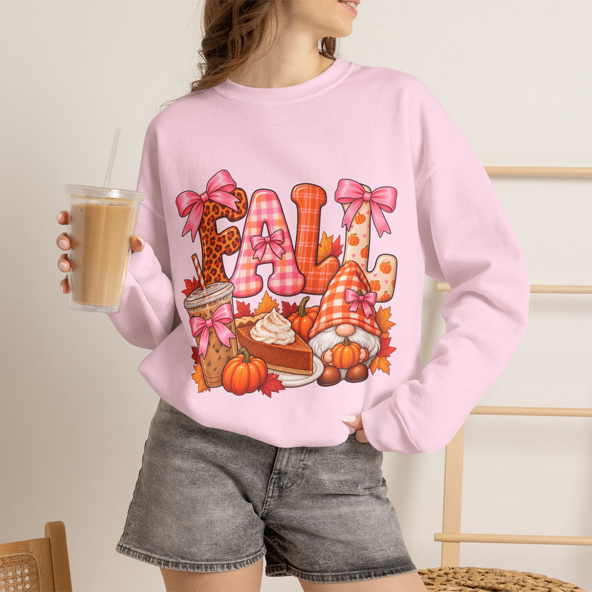 Fall Gnome Crewneck Sweatshirt — Cute Pumpkin & Plaid Autumn Design