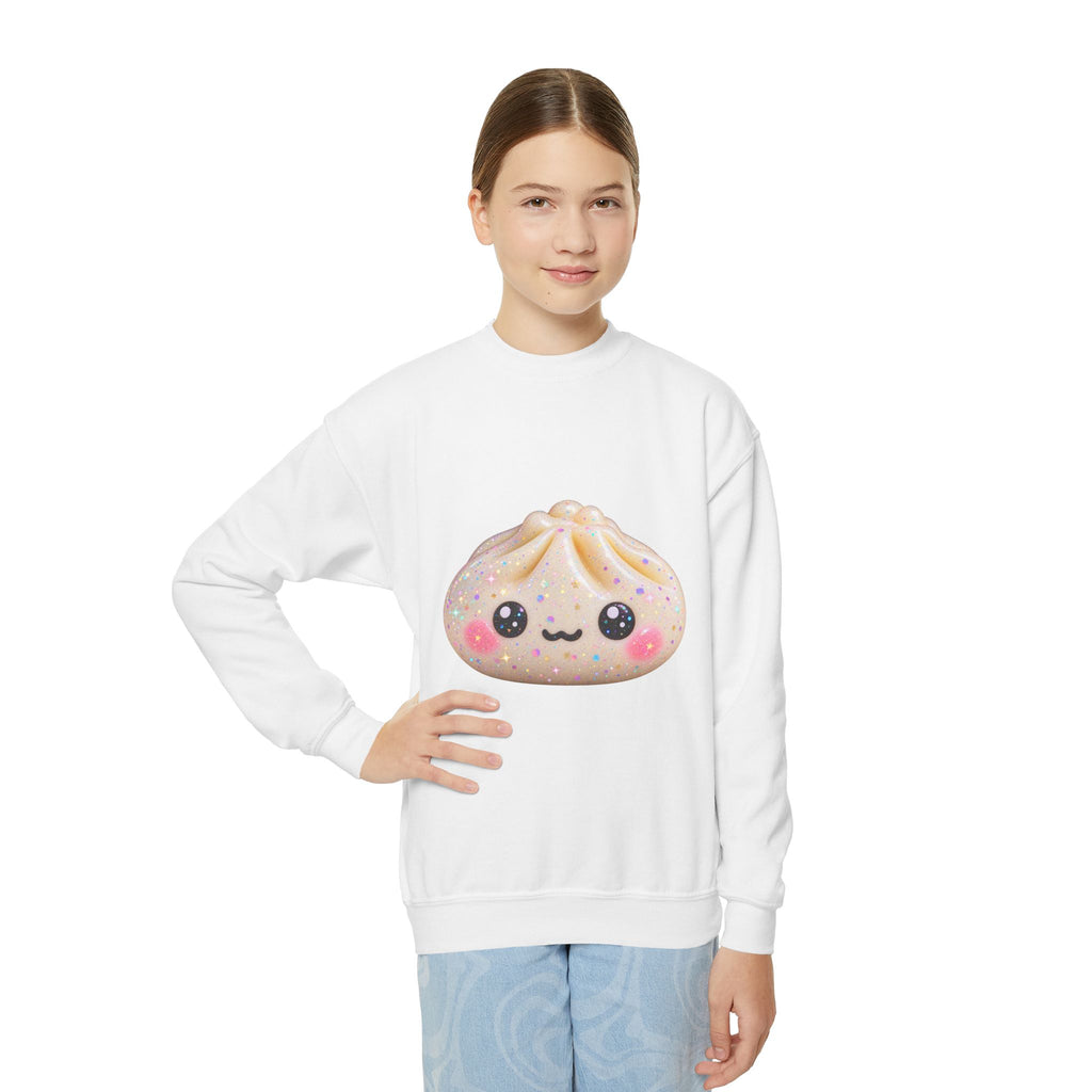 Kawaii Dumpling Youth Sweatshirt — Cute Smiling Bao Crewneck for Kids