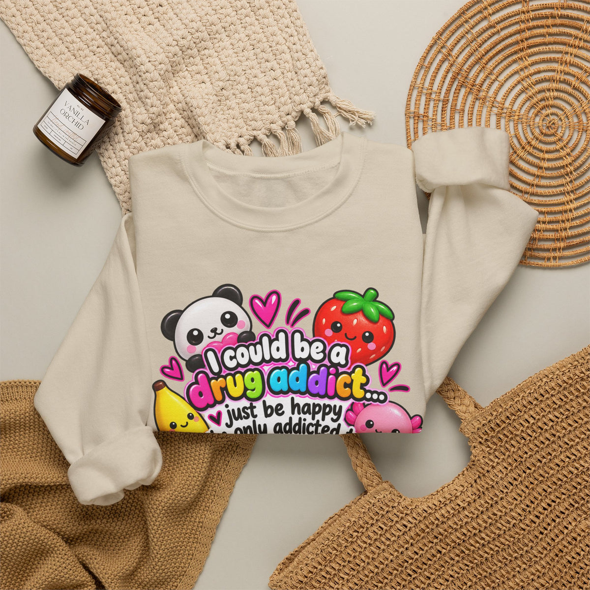 Squishies Crewneck Sweatshirt — "I Could Be a Drug Addict, I'm Only Addicted to Buying Squishies" Cute Kawaii Graphic