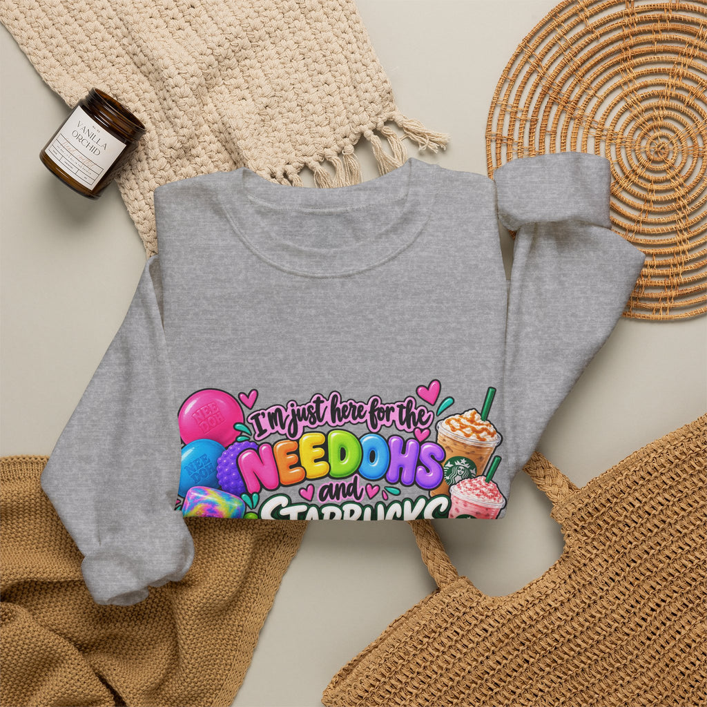 Crewneck Sweatshirts "I'm here for the Needohs and Starbucks' Colorful Graphic