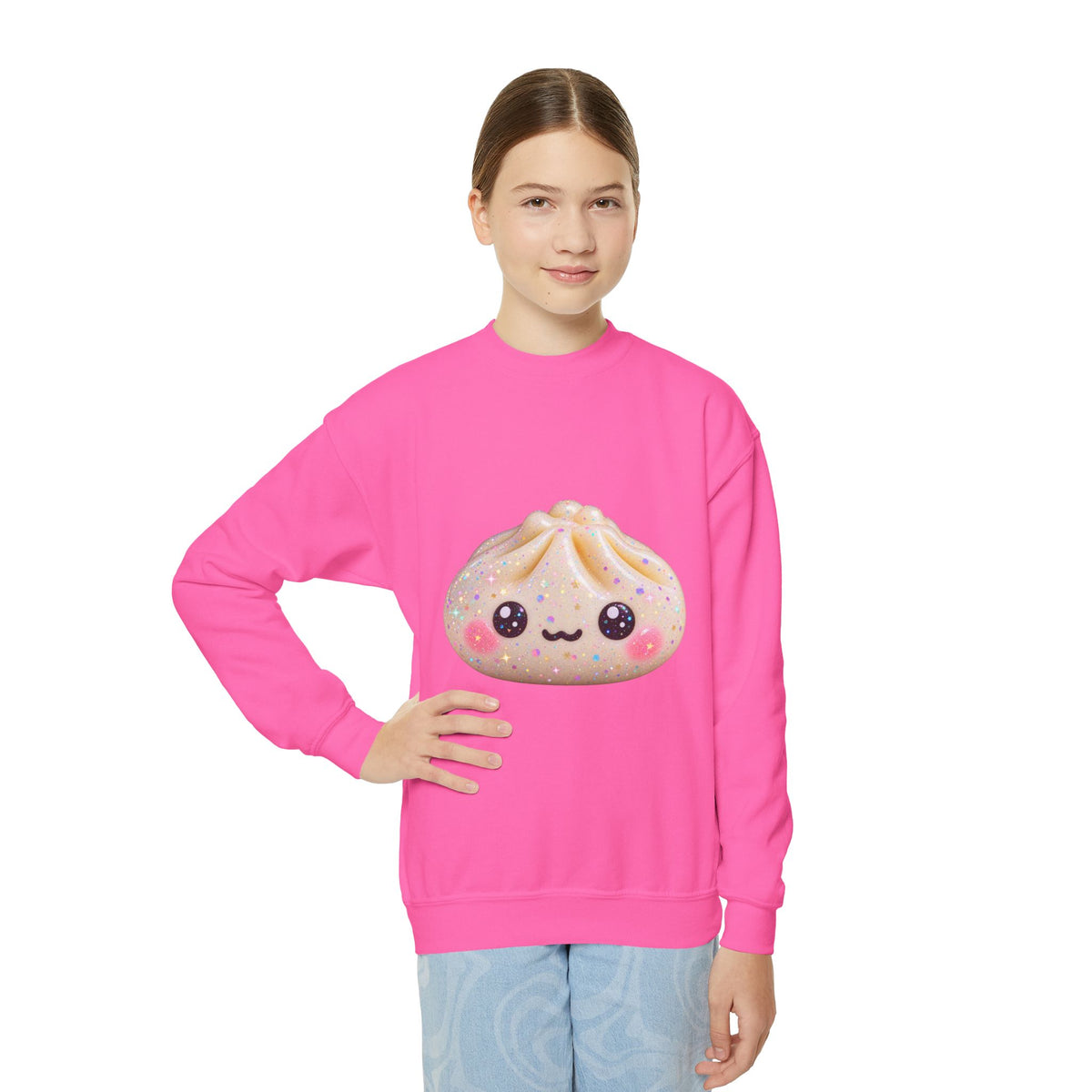 Kawaii Dumpling Youth Sweatshirt — Cute Smiling Bao Crewneck for Kids
