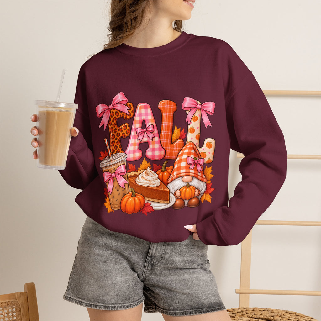 Fall Gnome Crewneck Sweatshirt — Cute Pumpkin & Plaid Autumn Design