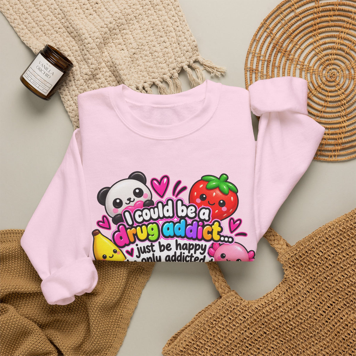 Squishies Crewneck Sweatshirt — "I Could Be a Drug Addict, I'm Only Addicted to Buying Squishies" Cute Kawaii Graphic