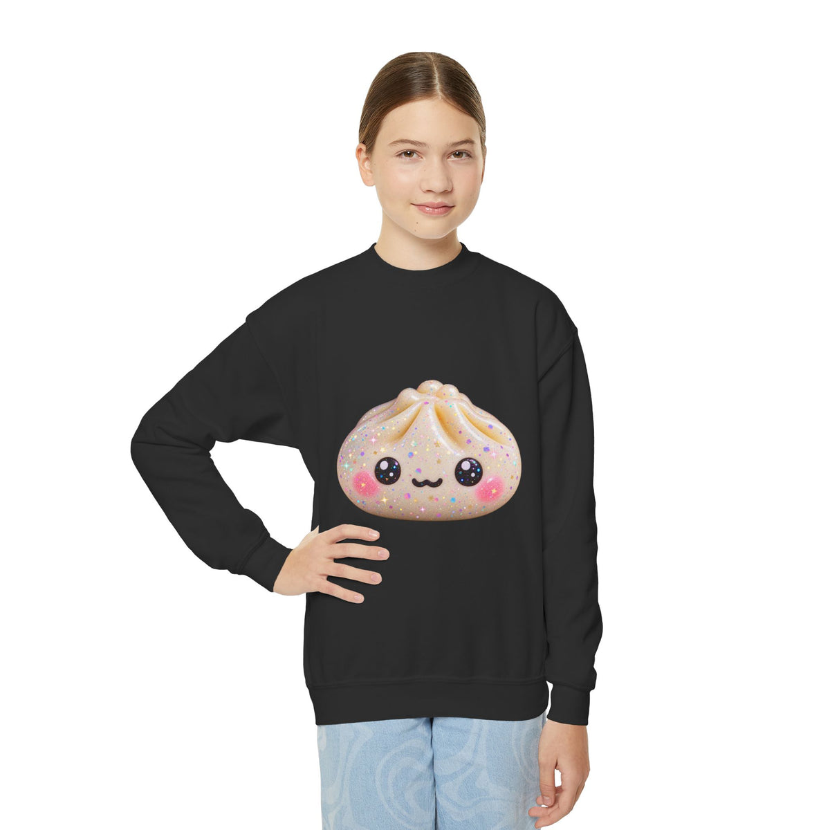 Kawaii Dumpling Youth Sweatshirt — Cute Smiling Bao Crewneck for Kids