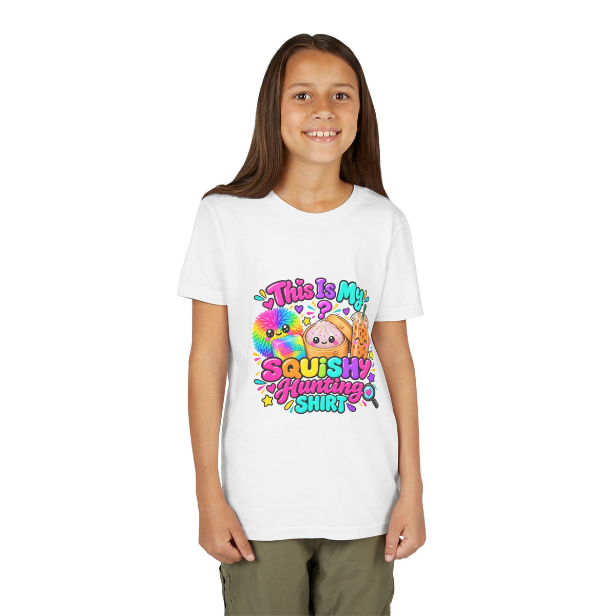 Youth Tee — "This Is My Squishy Hunting Shirt" Cute Kawaii Squish Graphic🕵🏻‍♀️