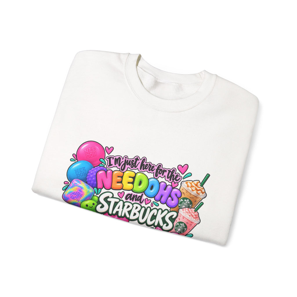 Crewneck Sweatshirts "I'm here for the Needohs and Starbucks' Colorful Graphic
