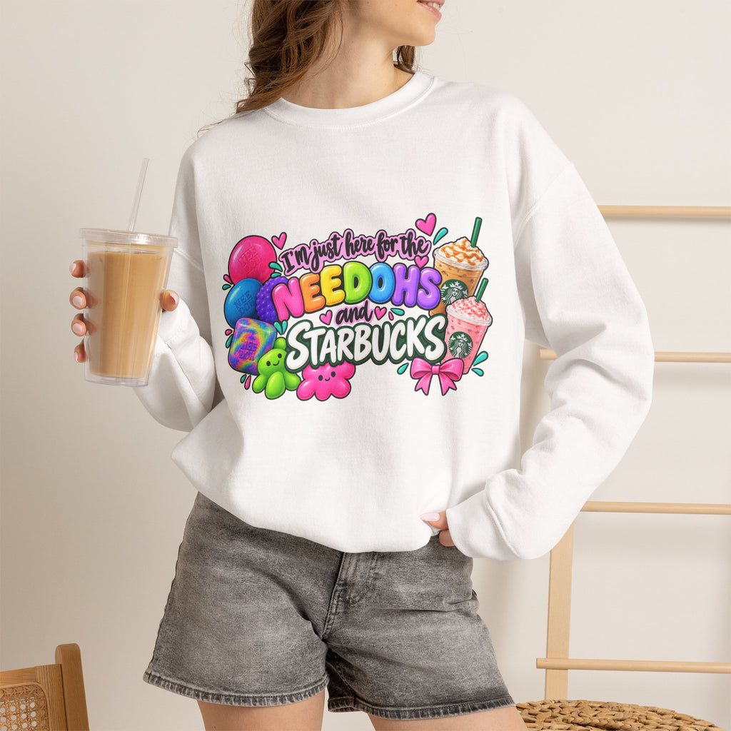 Crewneck Sweatshirts "I'm here for the Needohs and Starbucks' Colorful Graphic