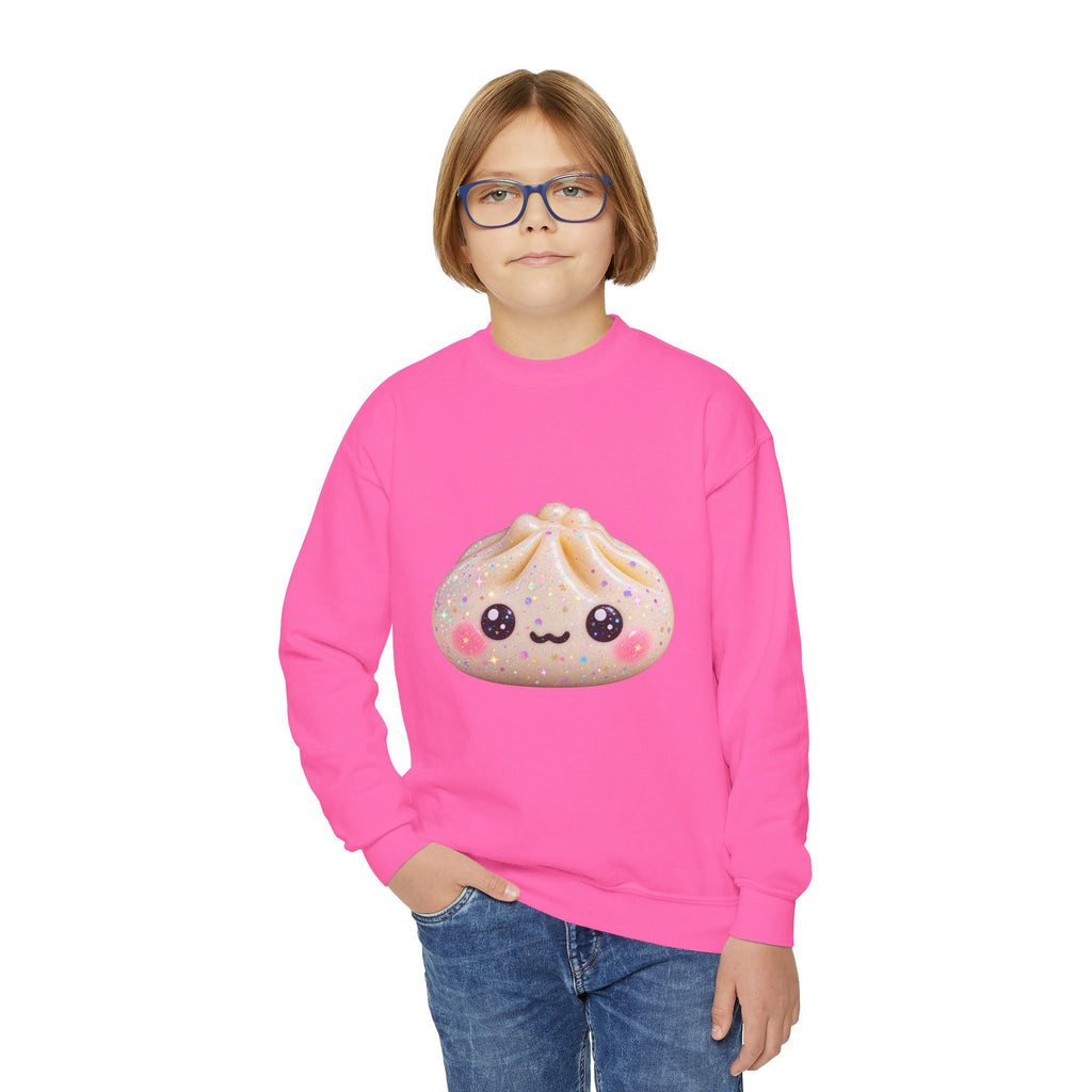 Kawaii Dumpling Youth Sweatshirt — Cute Smiling Bao Crewneck for Kids