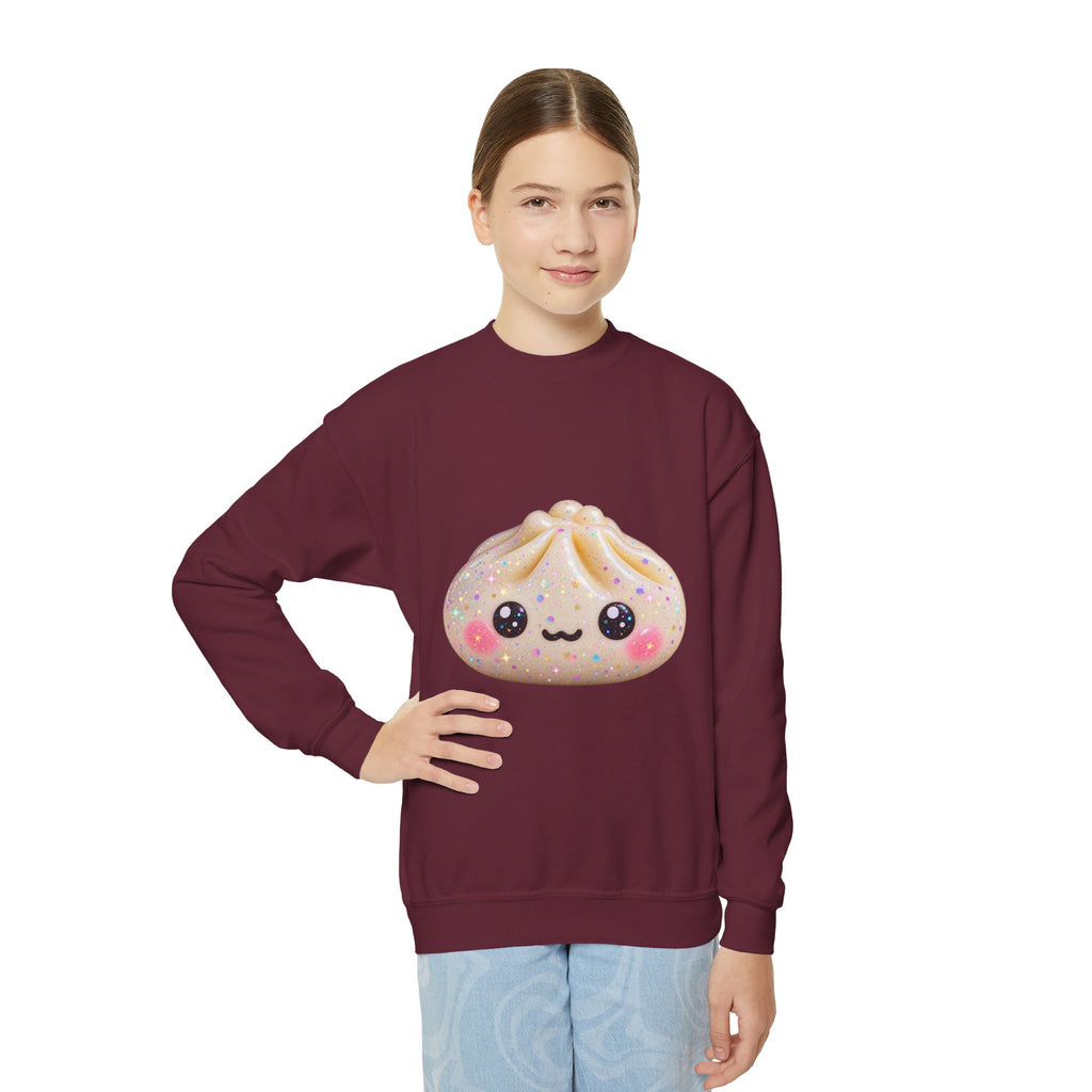 Kawaii Dumpling Youth Sweatshirt — Cute Smiling Bao Crewneck for Kids