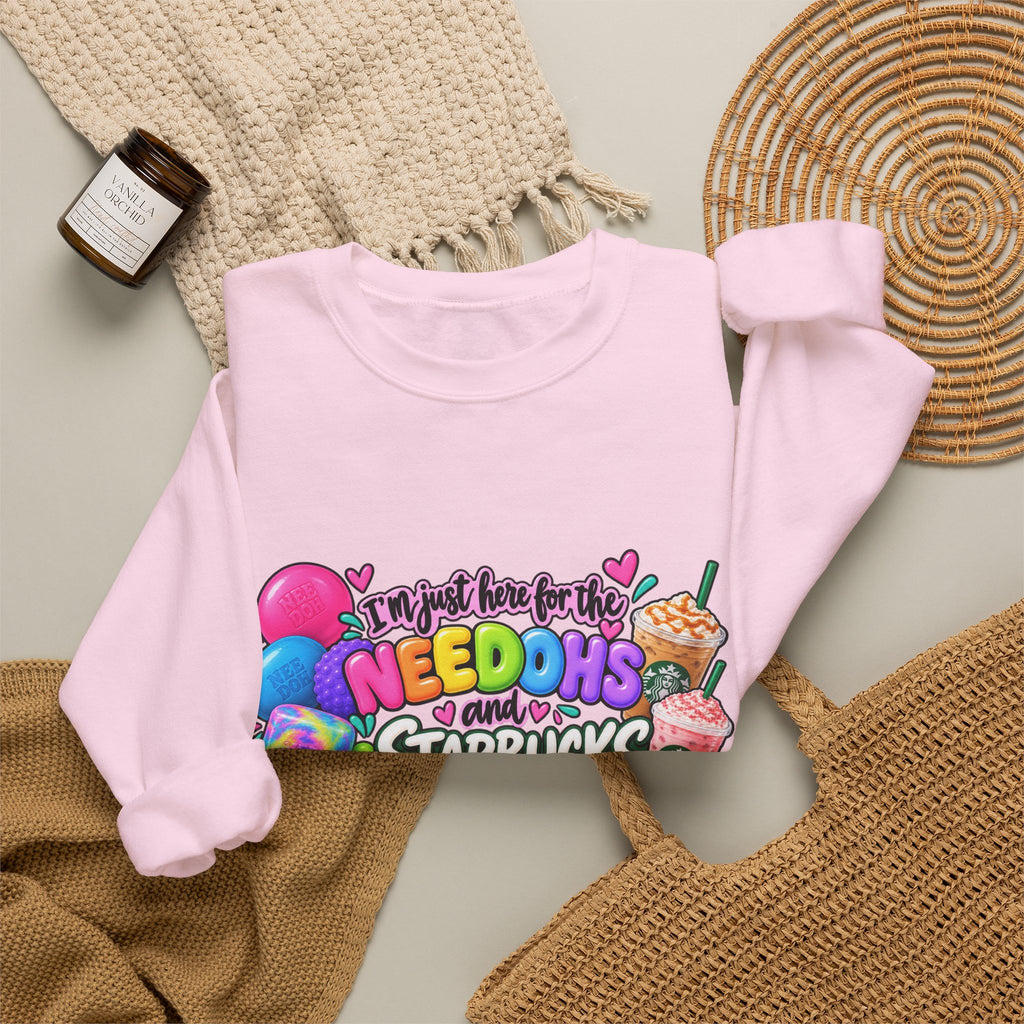 Crewneck Sweatshirts "I'm here for the Needohs and Starbucks' Colorful Graphic