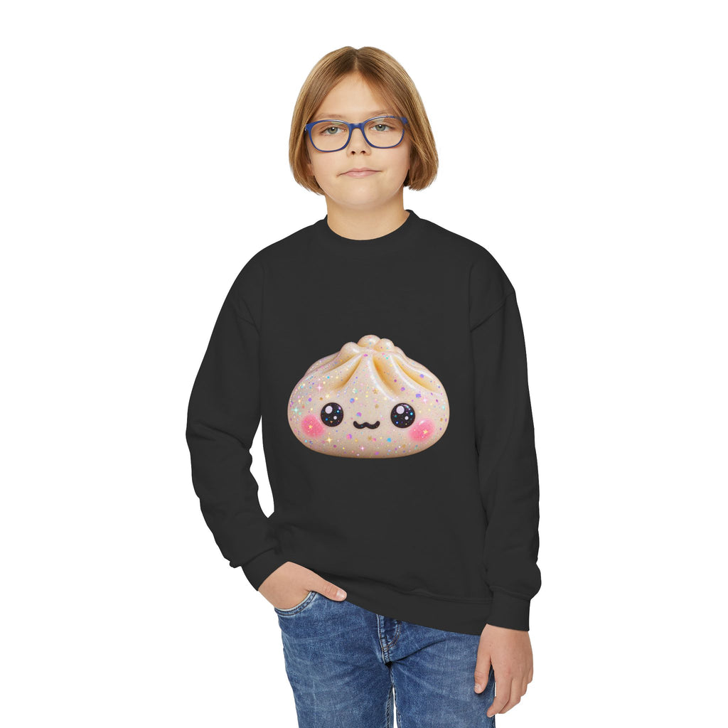 Kawaii Dumpling Youth Sweatshirt — Cute Smiling Bao Crewneck for Kids