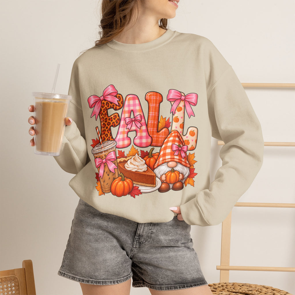 Fall Gnome Crewneck Sweatshirt — Cute Pumpkin & Plaid Autumn Design