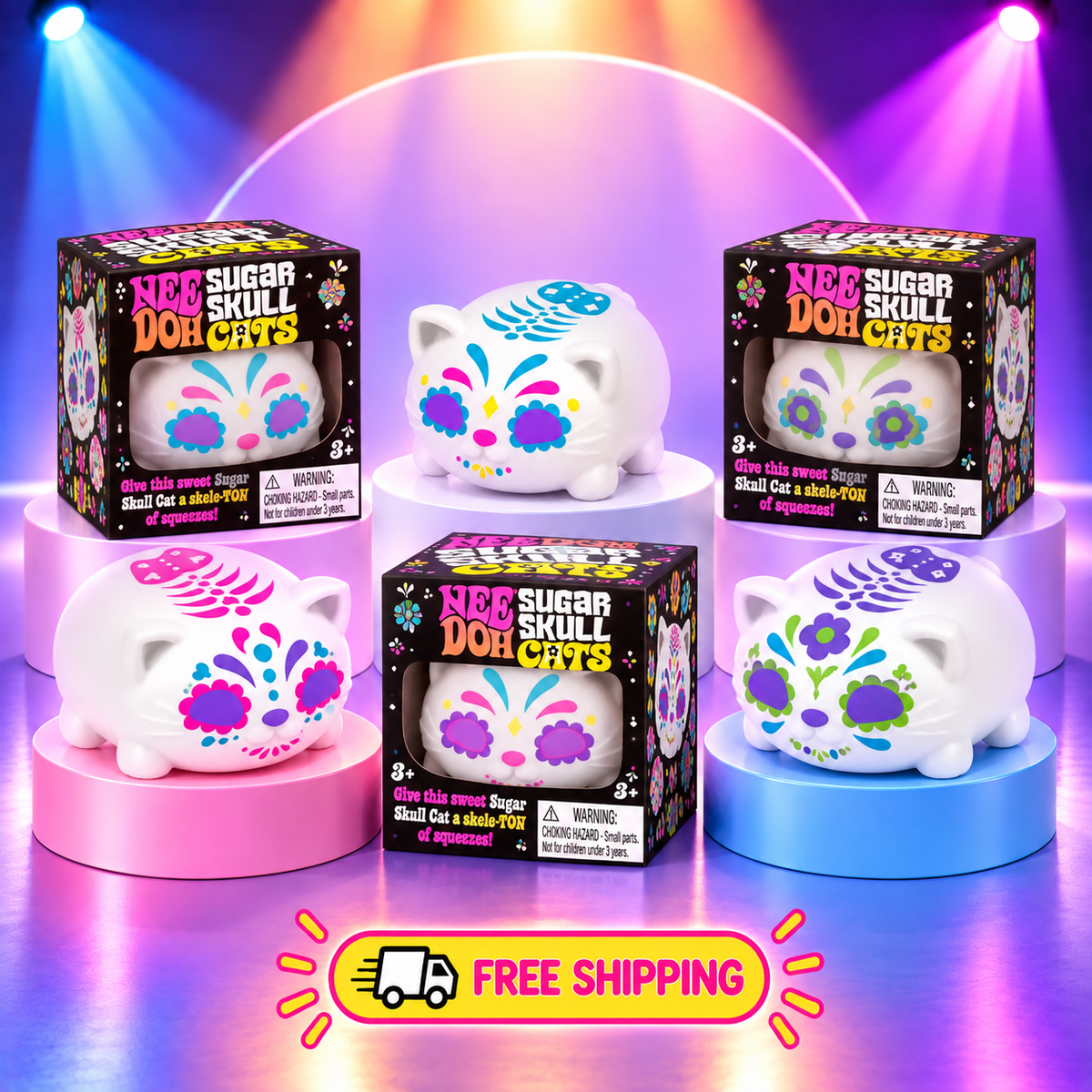 NeeDoh Sugar Skull Cats Squishy