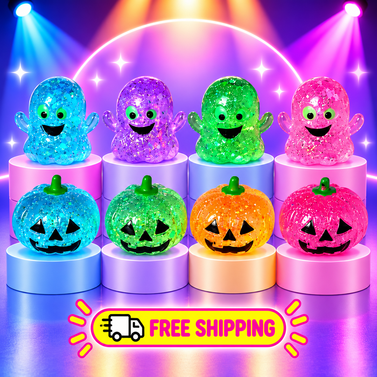 Halloween Ghost and Pumpkin Glitter Squishy Fidget Toy