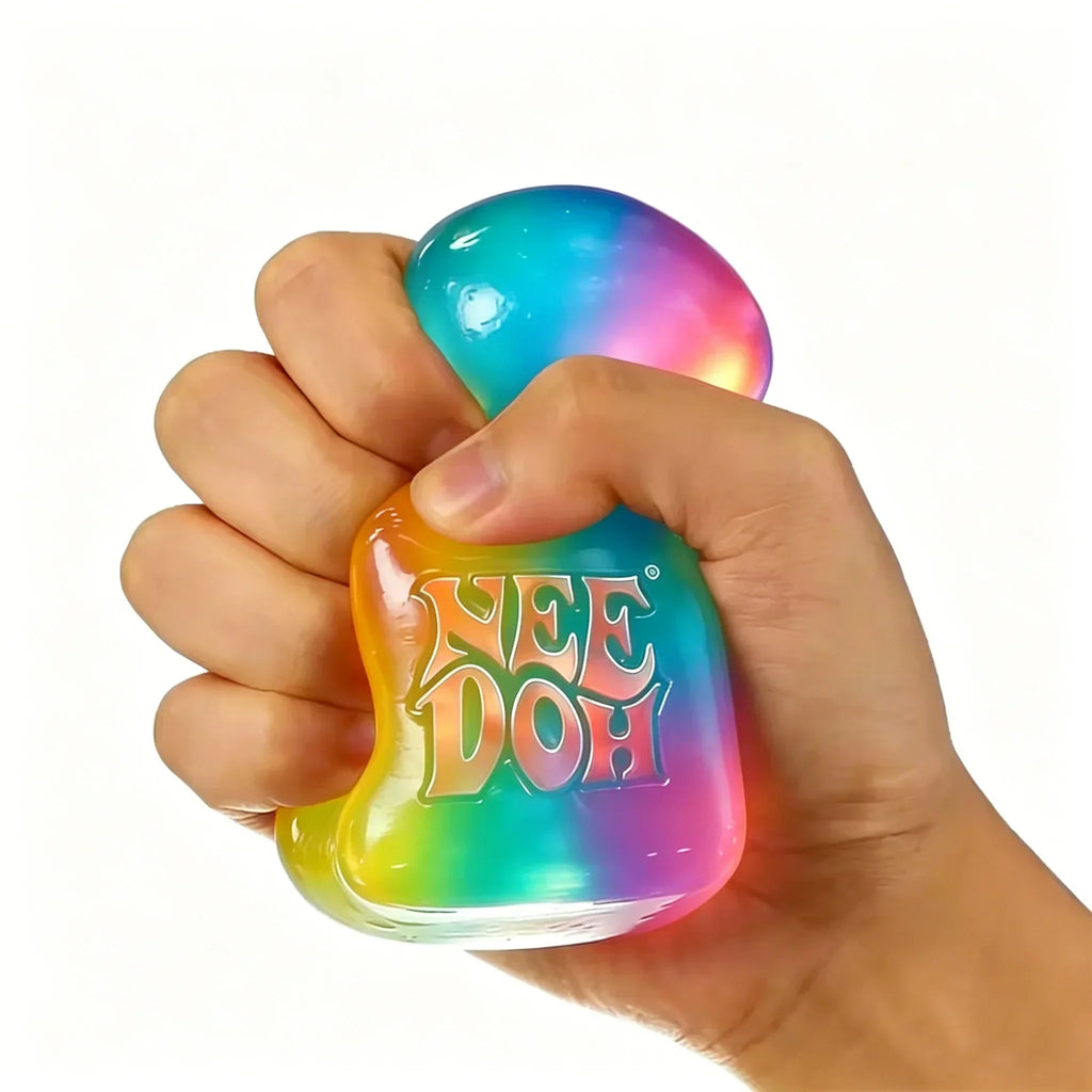 NeeDoh Nice Cube – Transparent Rainbow Squish Fidget Cube
