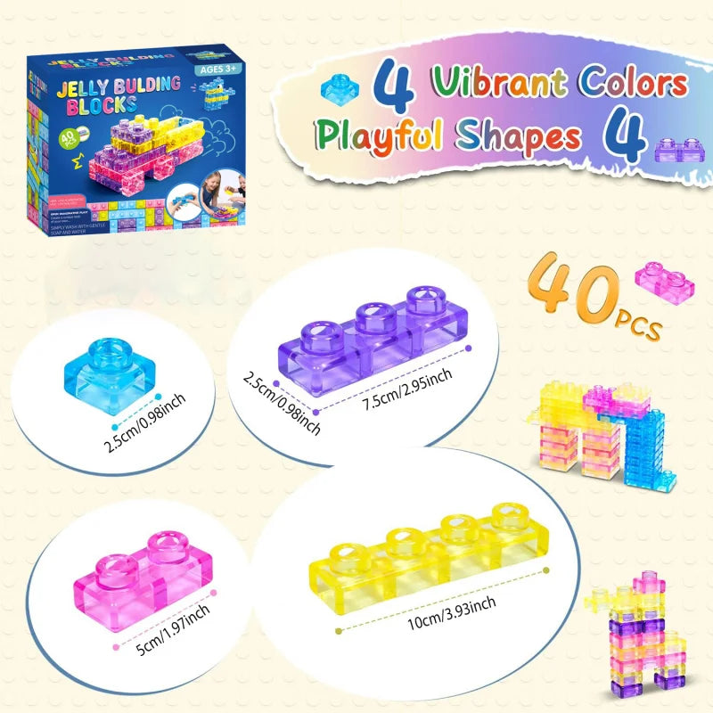 40-Piece Squishy Jelly Building Blocks Sensory Toy Set