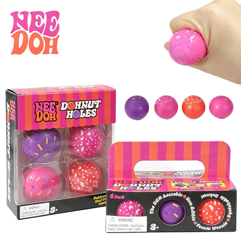 NeeDoh Dohnut Holes 🍩 Mini Doughnut Squish Balls (4-Pack or 6-Pack)