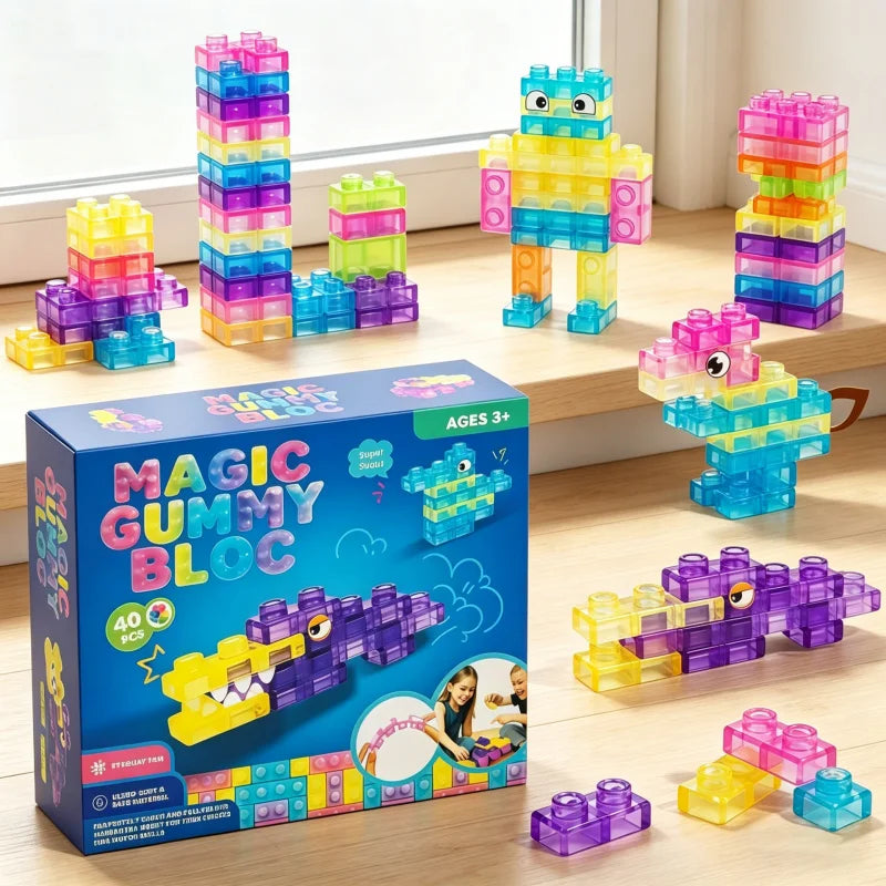 40-Piece Squishy Jelly Building Blocks Sensory Toy Set