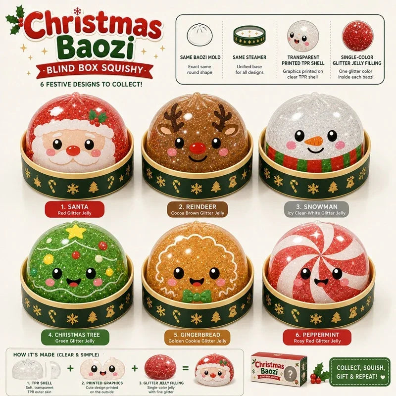 Christmas Dumpling Steamer Squishy – Glitter TPR🎄