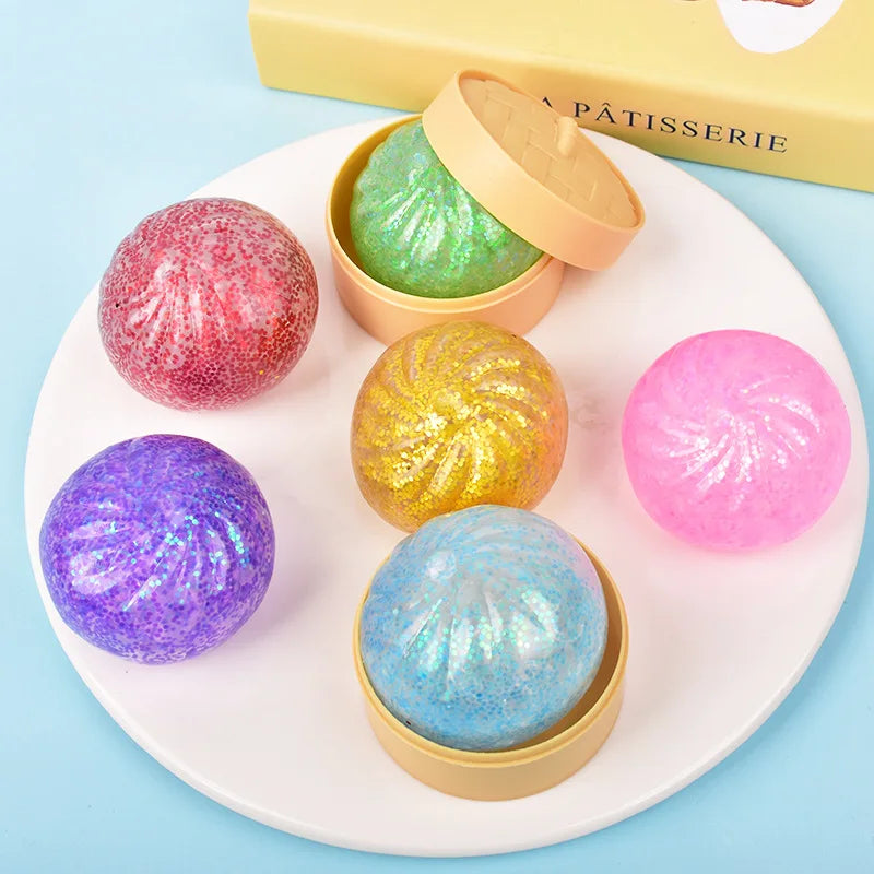 Mini Glitter Dumpling Squishy Fidget Toy, Random Color