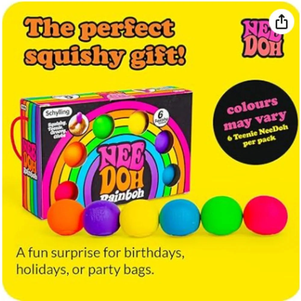 Teenie NeeDoh Rainbow Stress Balls — 6-Pack Squishy Anxiety Relief Set