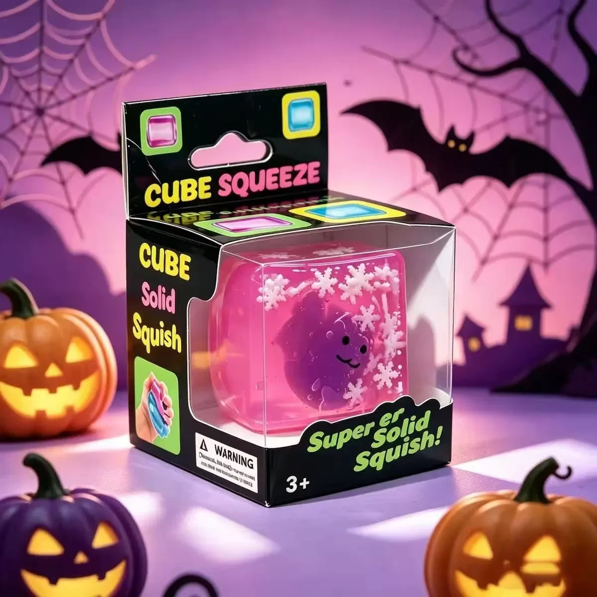 Halloween Luminous Squishy Cube | Glow-in-the-Dark Spooky Cartoon Squeeze Toy | ASMR Party Favor 🎃✨