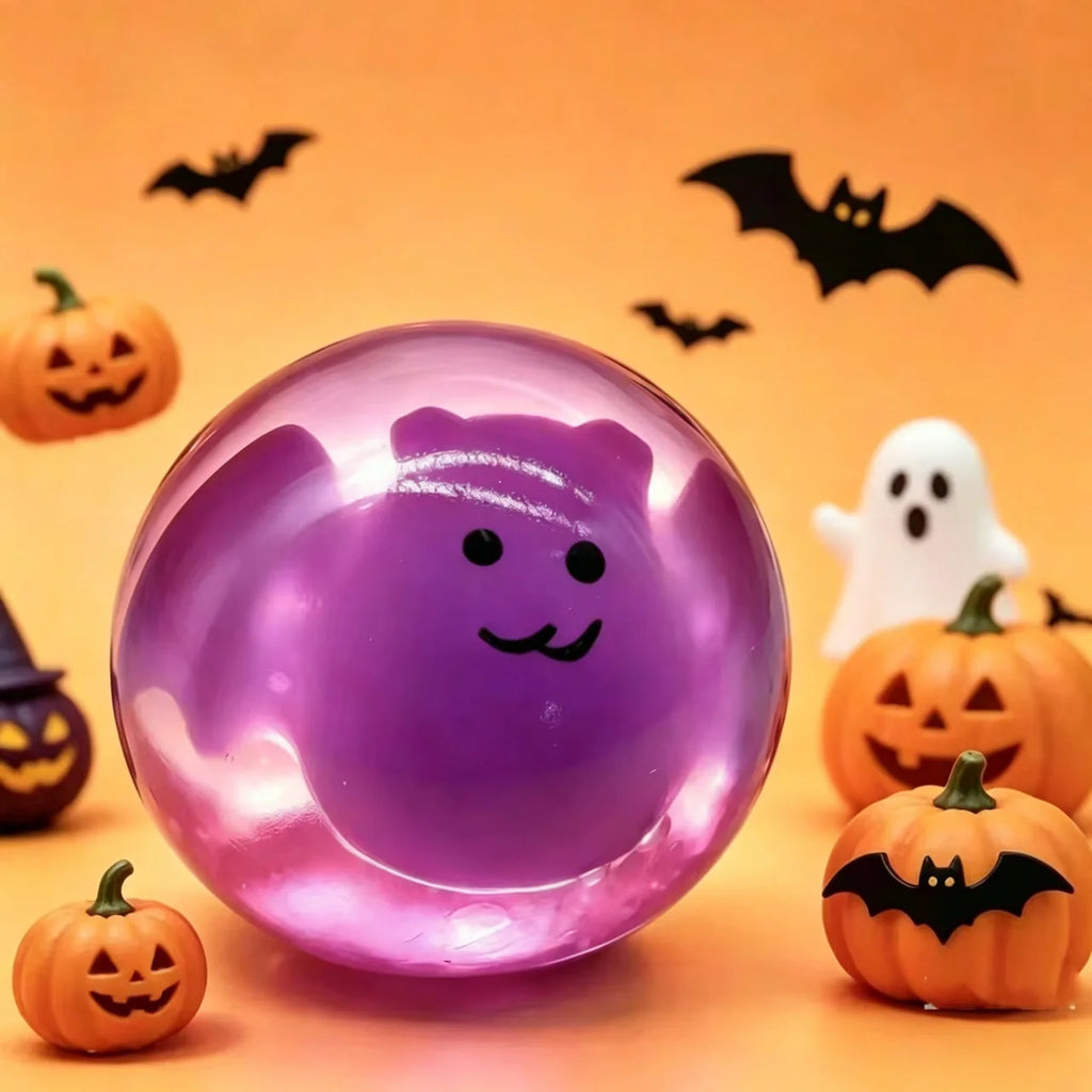 Halloween Squishy 4-Pack | Crystal Ball Ghost, Pumpkin & Frankenstein Squeeze Toys | Party Favors 🎃