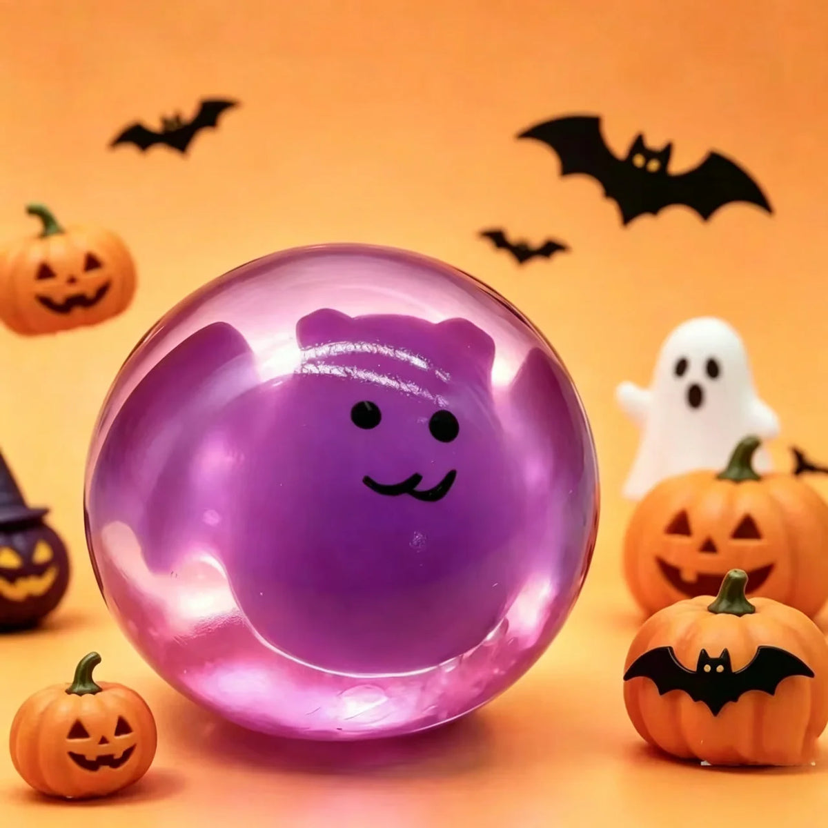 Halloween Squishy 4-Pack | Crystal Ball Ghost, Pumpkin & Frankenstein Squeeze Toys | Party Favors 🎃