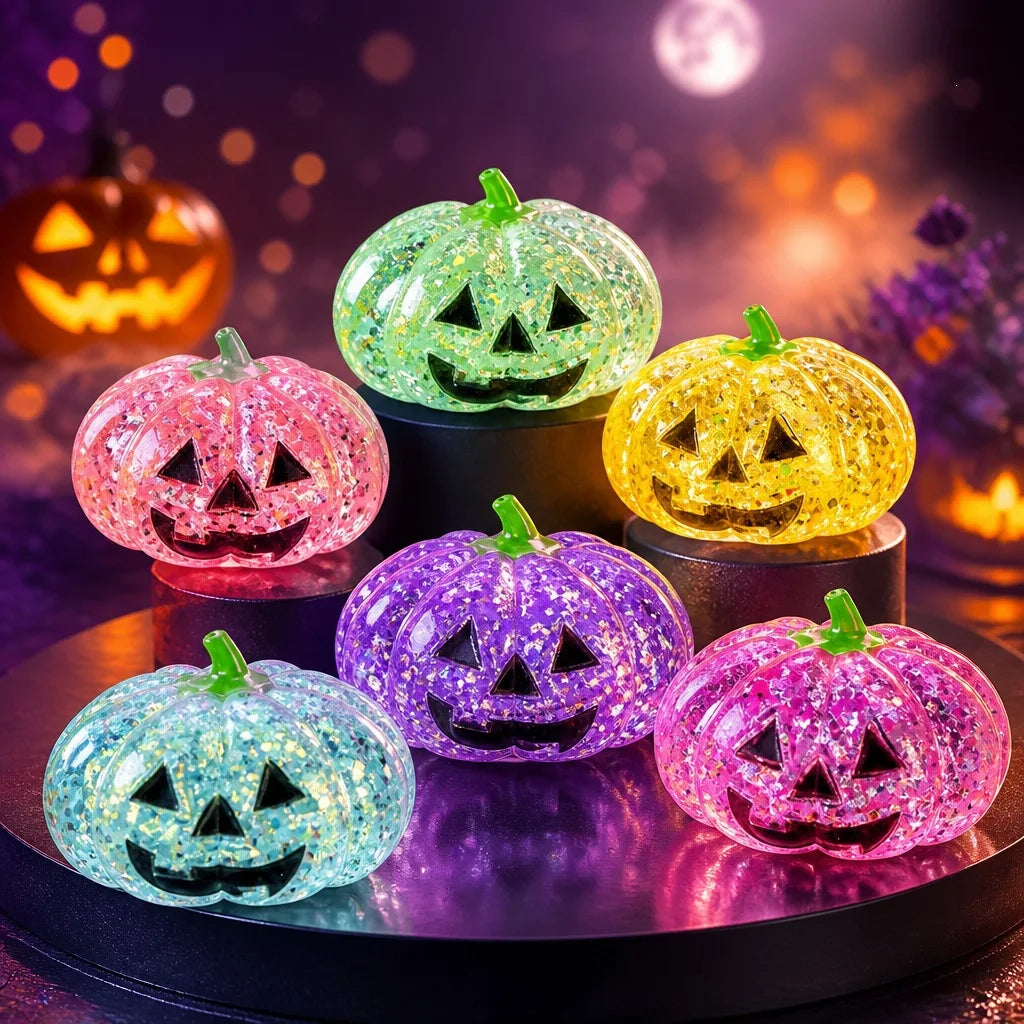 Halloween Squishy 4-Pack | Crystal Ball Ghost, Pumpkin & Frankenstein Squeeze Toys | Party Favors 🎃