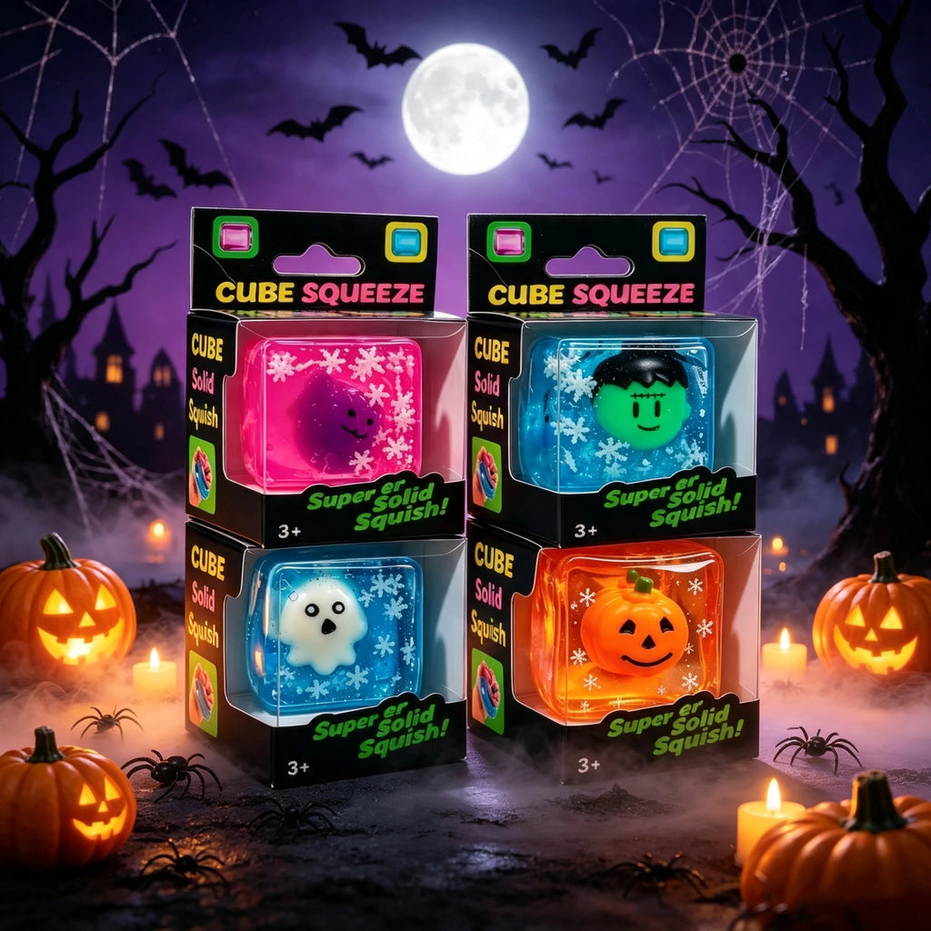 Halloween Luminous Squishy Cube | Glow-in-the-Dark Spooky Cartoon Squeeze Toy | ASMR Party Favor 🎃✨