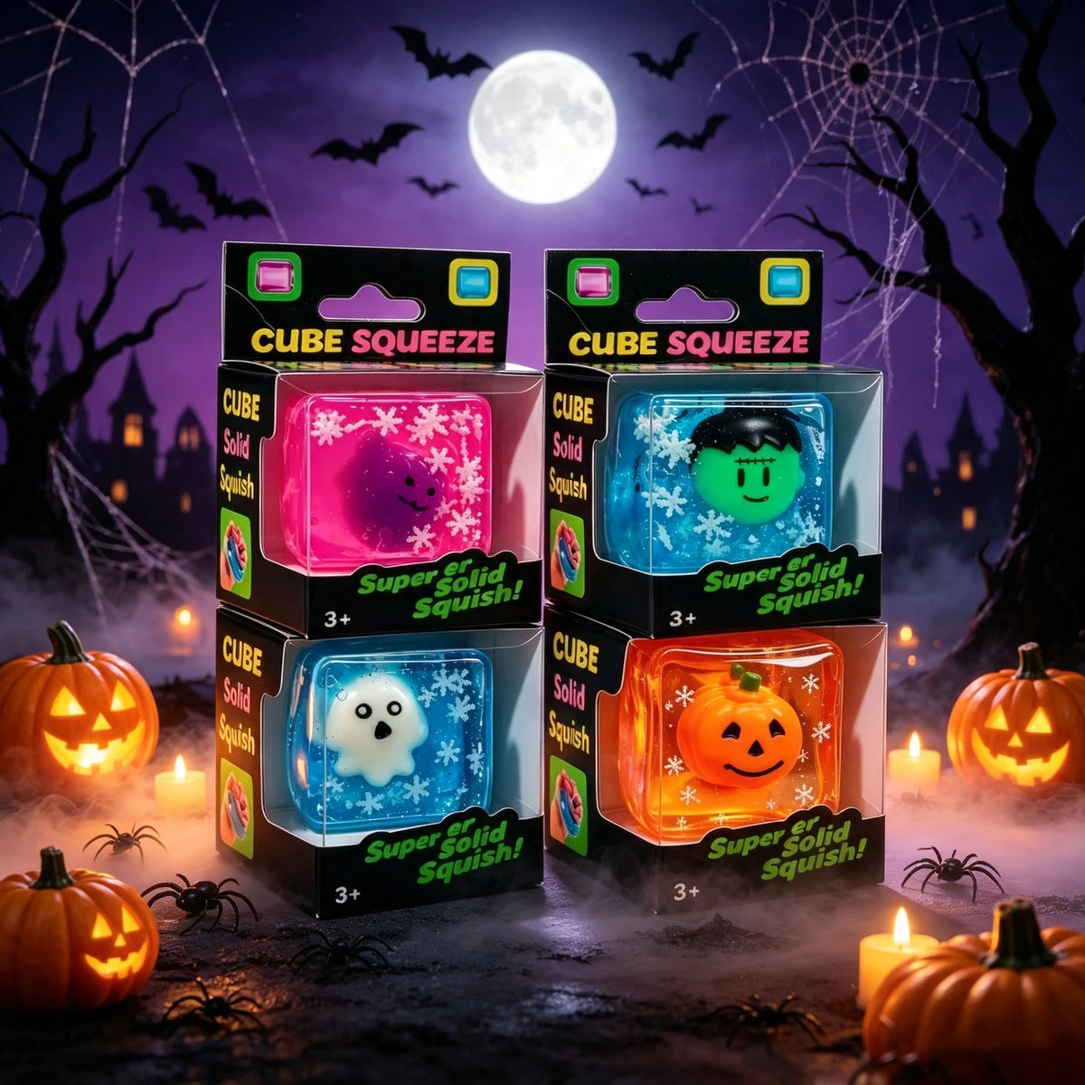 Halloween Luminous Squishy Cube | Glow-in-the-Dark Spooky Cartoon Squeeze Toy | ASMR Party Favor 🎃✨
