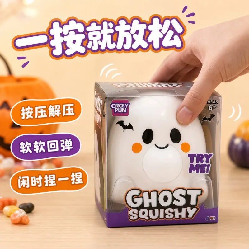 Halloween Ghost Squishy Toy – Cute Purple Bow Slow-Rise Squeeze Fidget