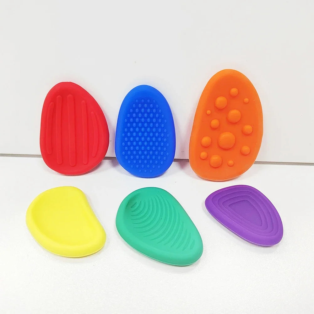 Textured Silicone Sensory Stones — 6-Pack Fidget Toys for Autism & Stress Relief