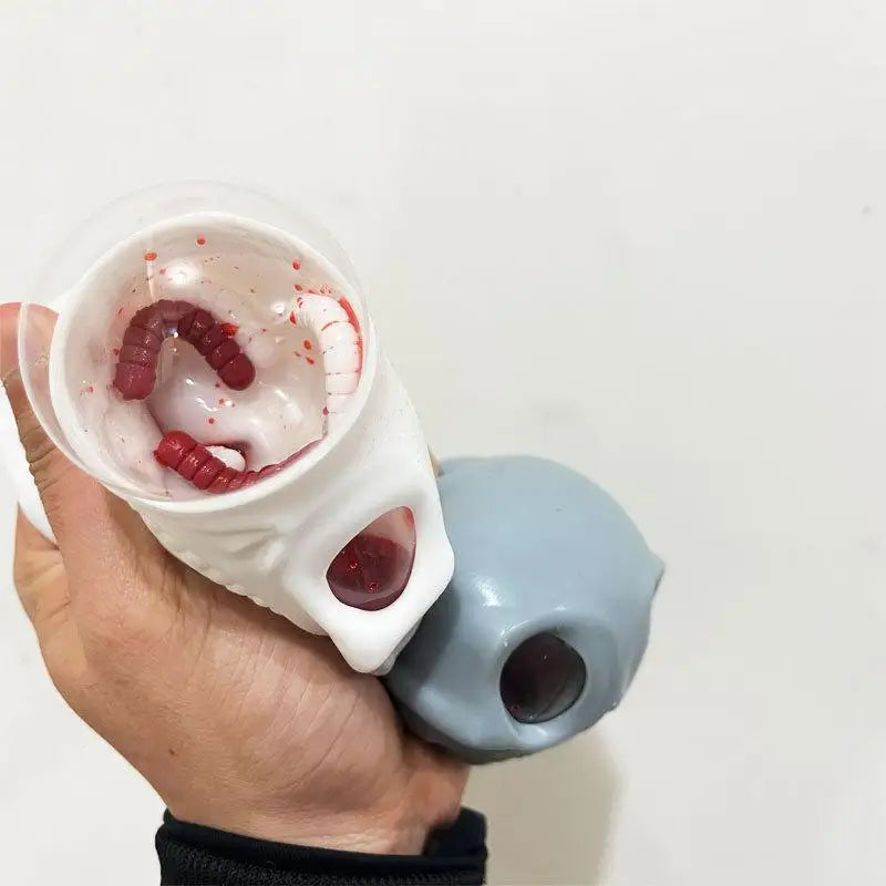 Halloween Squeeze Skull Fidget Toy – Gross Stress Ball with Blood & Maggots (1 or 2 Pack)