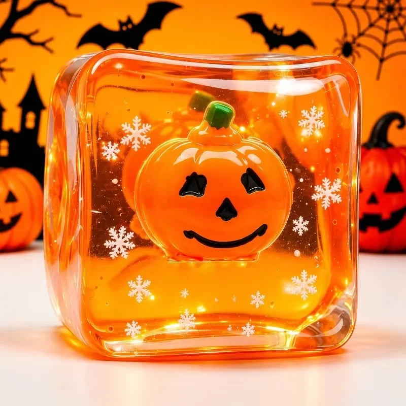 Halloween Luminous Squishy Cube | Glow-in-the-Dark Spooky Cartoon Squeeze Toy | ASMR Party Favor 🎃✨