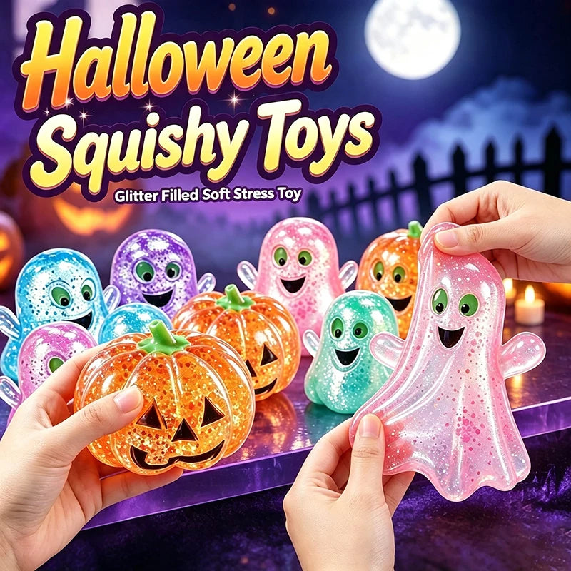 Halloween Ghost and Pumpkin Glitter Squishy Fidget Toy