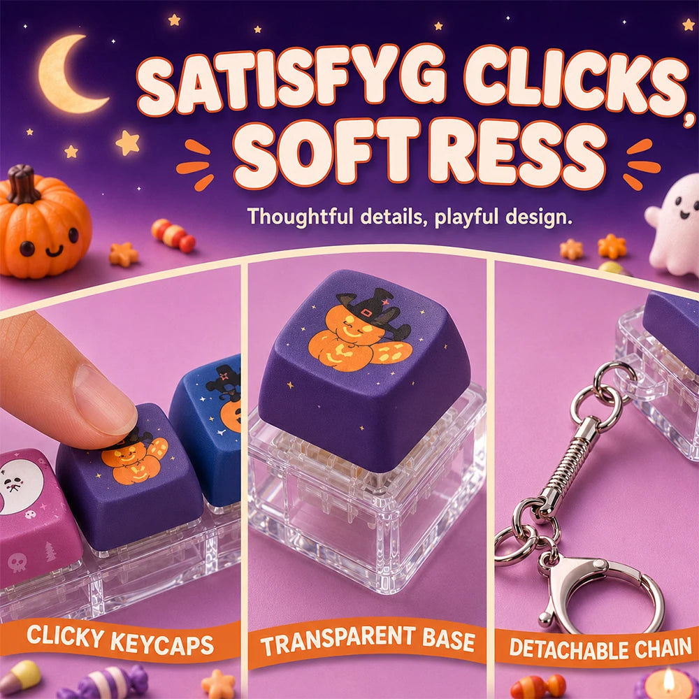 Halloween Ghost Fidget Keychain | Clickable Keycap Bag Charm | Spooky Stress Relief Gift 👻🔑