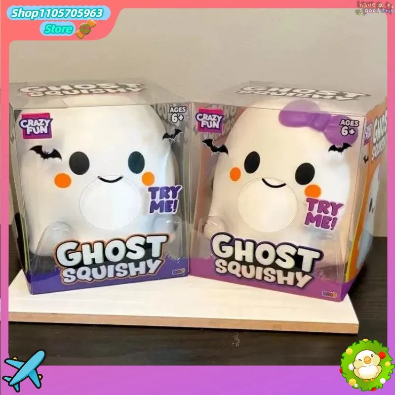 Halloween Ghost Squishy Toy – Cute Purple Bow Slow-Rise Squeeze Fidget
