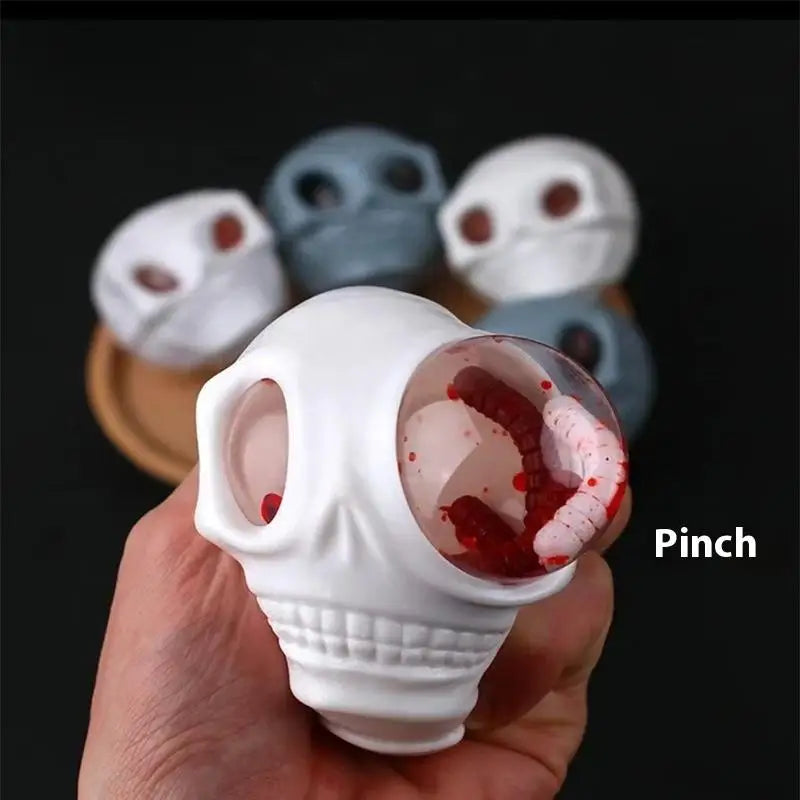 Halloween Squeeze Skull Fidget Toy – Gross Stress Ball with Blood & Maggots (1 or 2 Pack)