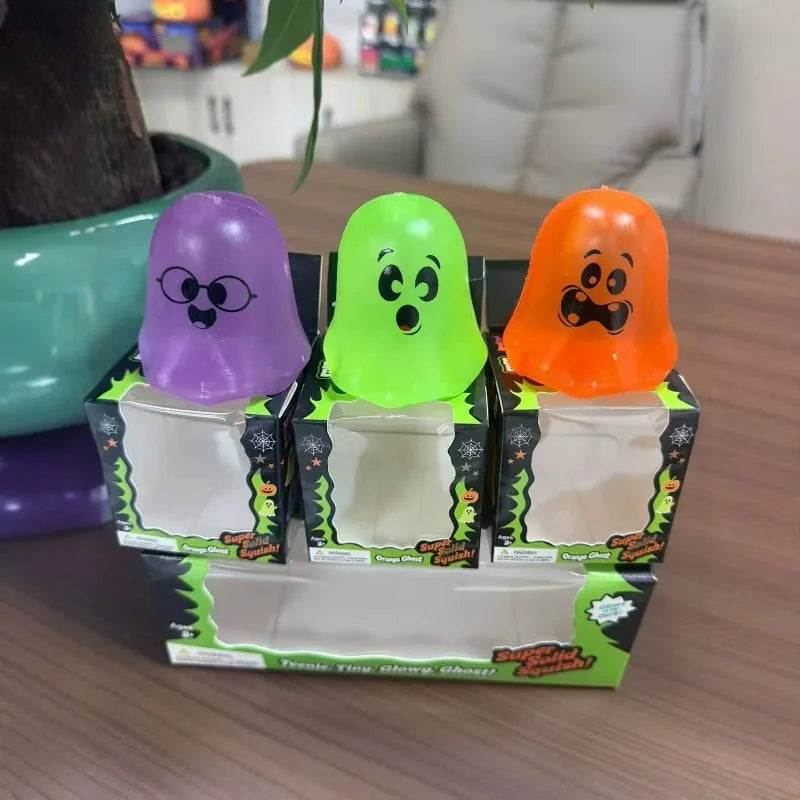 Halloween Ghost Squishy Set – Glow-in-the-Dark Purple, Orange & Green (1pc or 3pc)