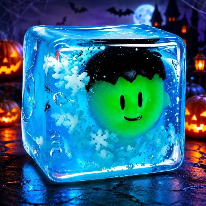 Halloween Luminous Squishy Cube | Glow-in-the-Dark Spooky Cartoon Squeeze Toy | ASMR Party Favor 🎃✨