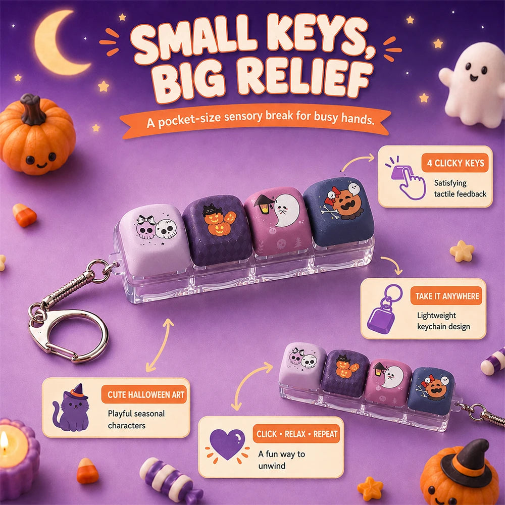 Halloween Ghost Fidget Keychain | Clickable Keycap Bag Charm | Spooky Stress Relief Gift 👻🔑